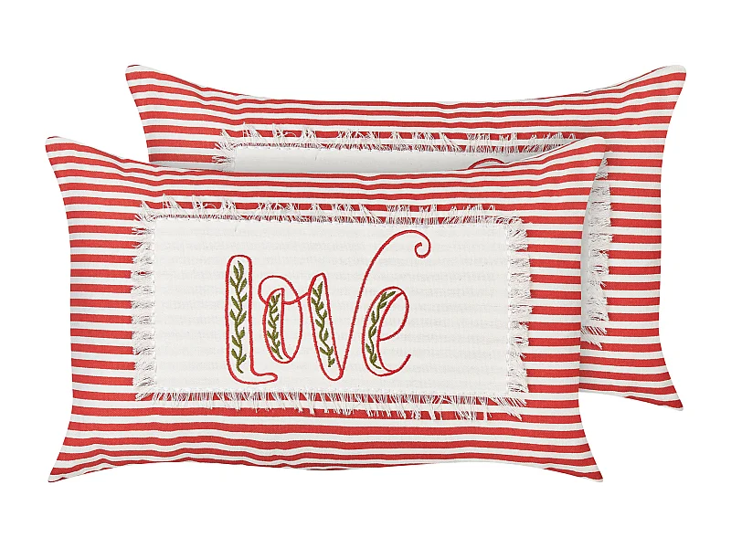 Conjunto de 2 almofadas decorativas ALSINE Algodão 30 x 50 cm Vermelho Às riscas
