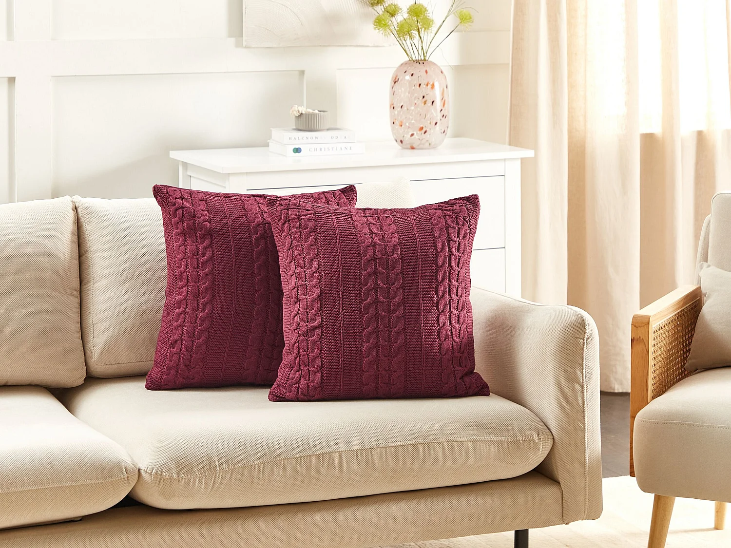 Lot de 2 coussins décoratifs CADETIA Coton 45 x 45 cm Rouge Bordeaux Unicolore