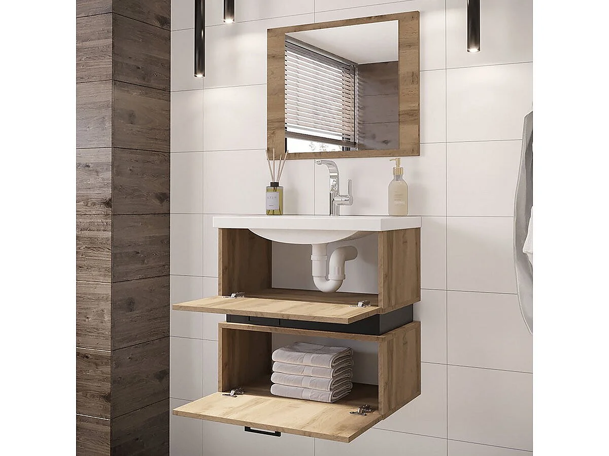 Conjunto de Banheiro de 3 Peças "Paros" - Marrom/Preto - Fabricação Europeia - Resistente à Água - Design Elegante