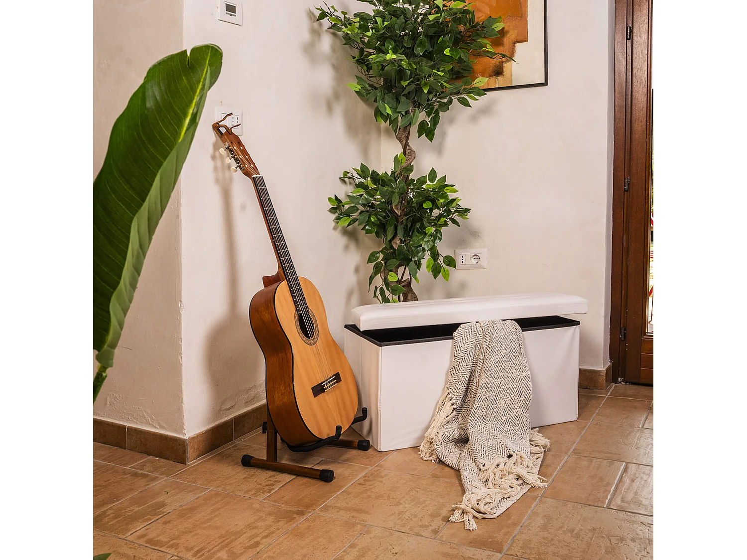 Mobili Rebecca Puff Sgabello Baule Bianco Design Moderno Contenitore 38x76x38