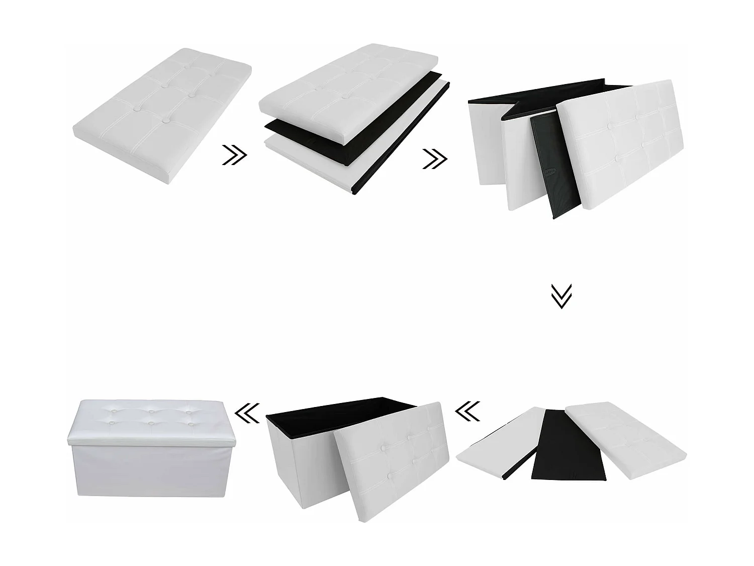 Mobili Rebecca Pouf Coffre de rangement Banc Rectangle Blanc Stokage 38x76x38