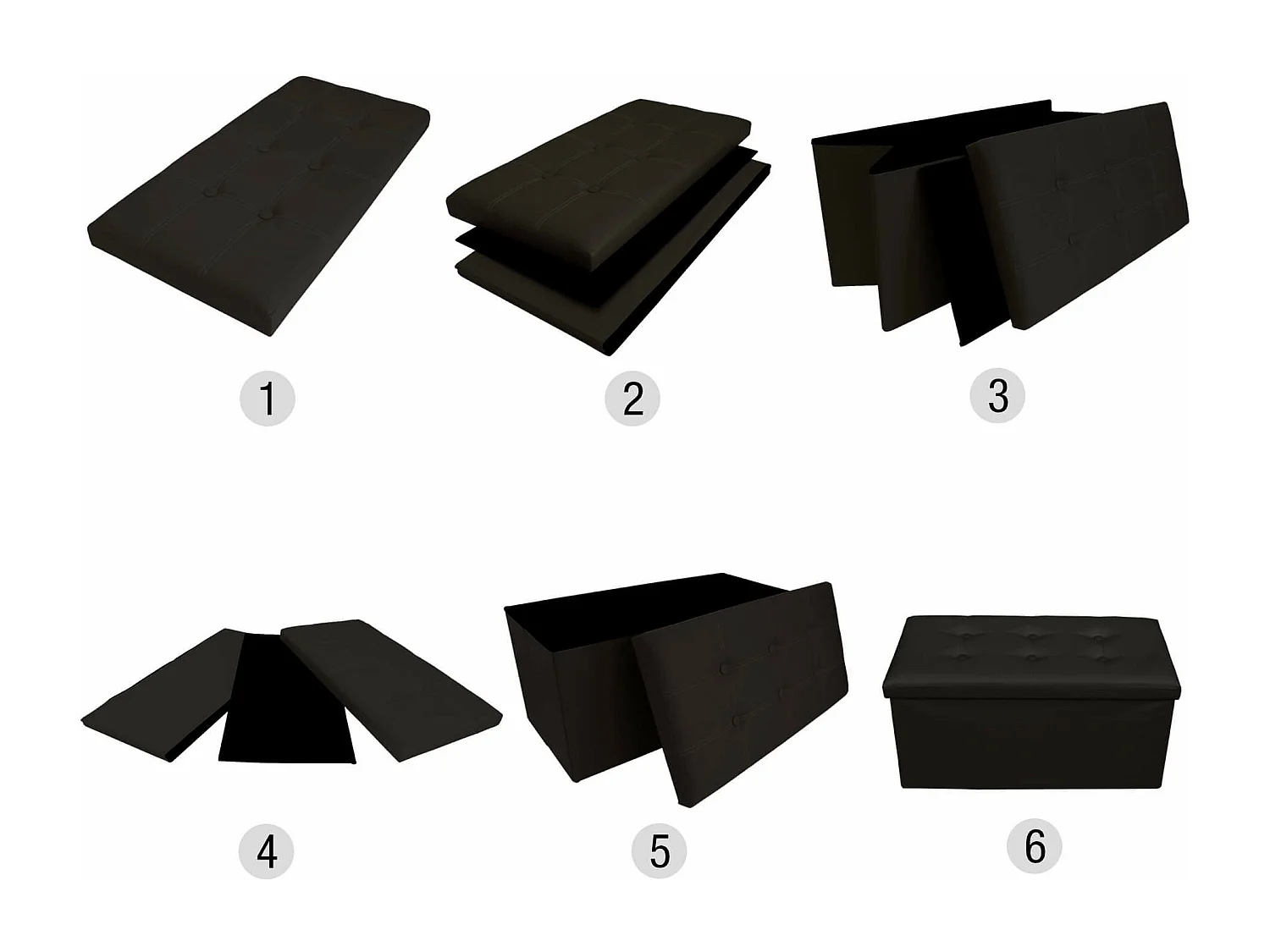 Mobili Rebecca Puff Sgabello Baule Nero Design Moderno Arredamento 38x76x38