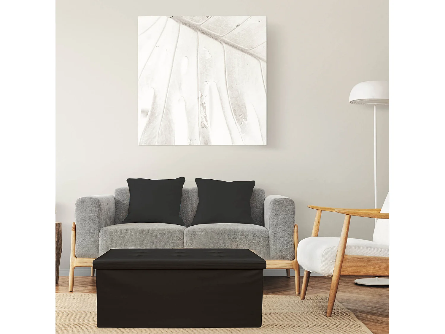 Mobili Rebecca Pouf Coffre de rangement Banc Rectangle Noir Stokage 38x76x38