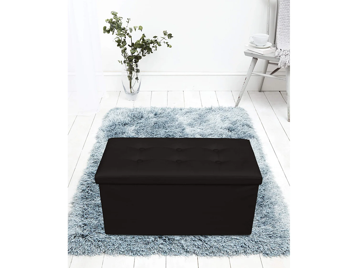 Mobili Rebecca Pouf Coffre de rangement Banc Rectangle Noir Stokage 38x76x38