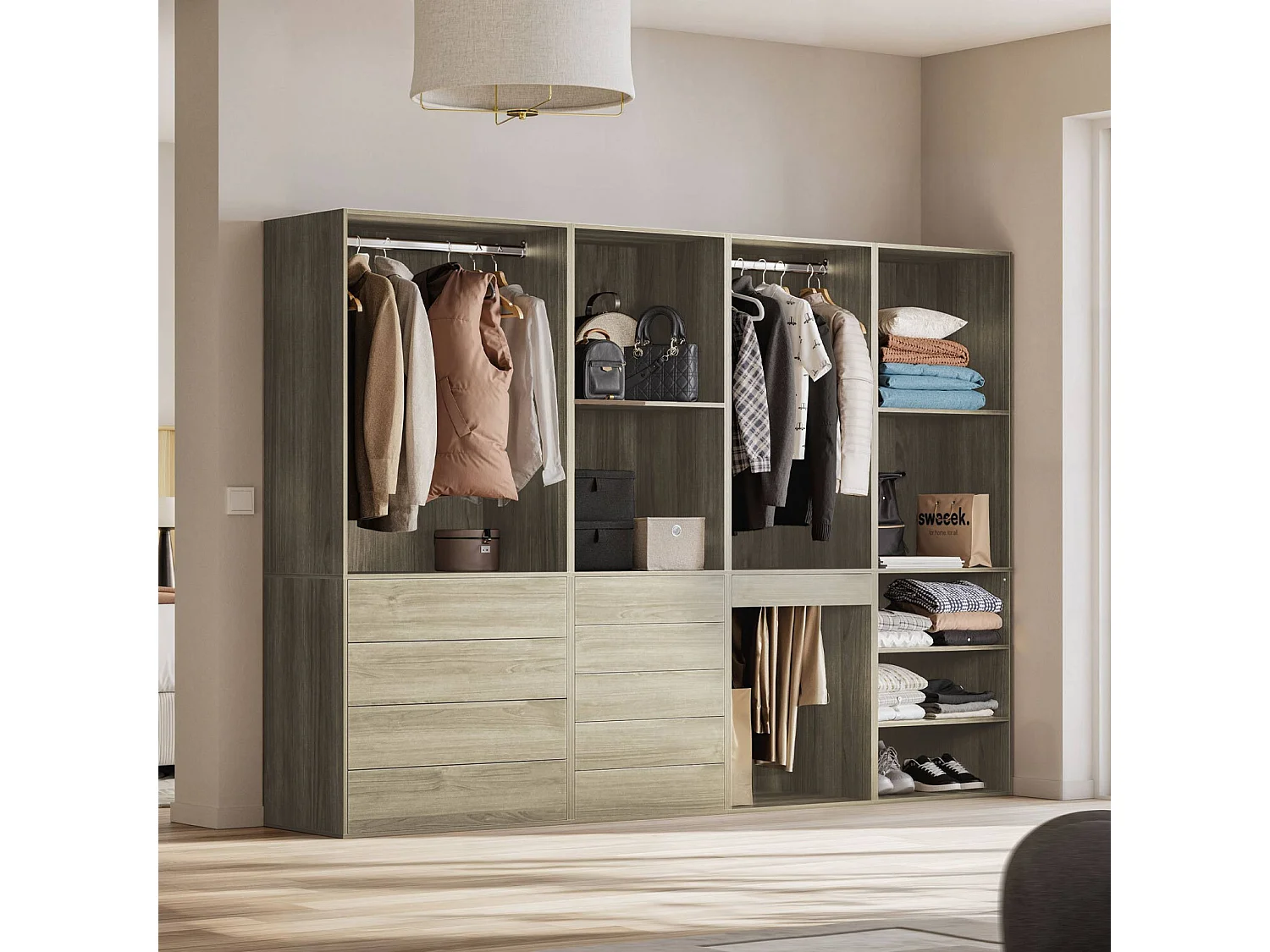 Kit dressing modulable avec 4 éléments. naturel. panneaux stratifiés