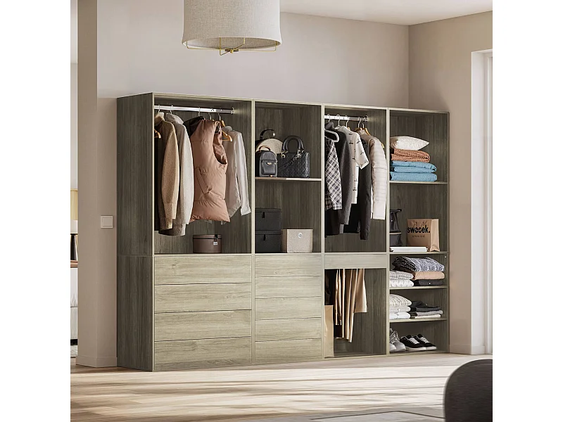 Kit armadio modulare con 4 unità, marrone naturale