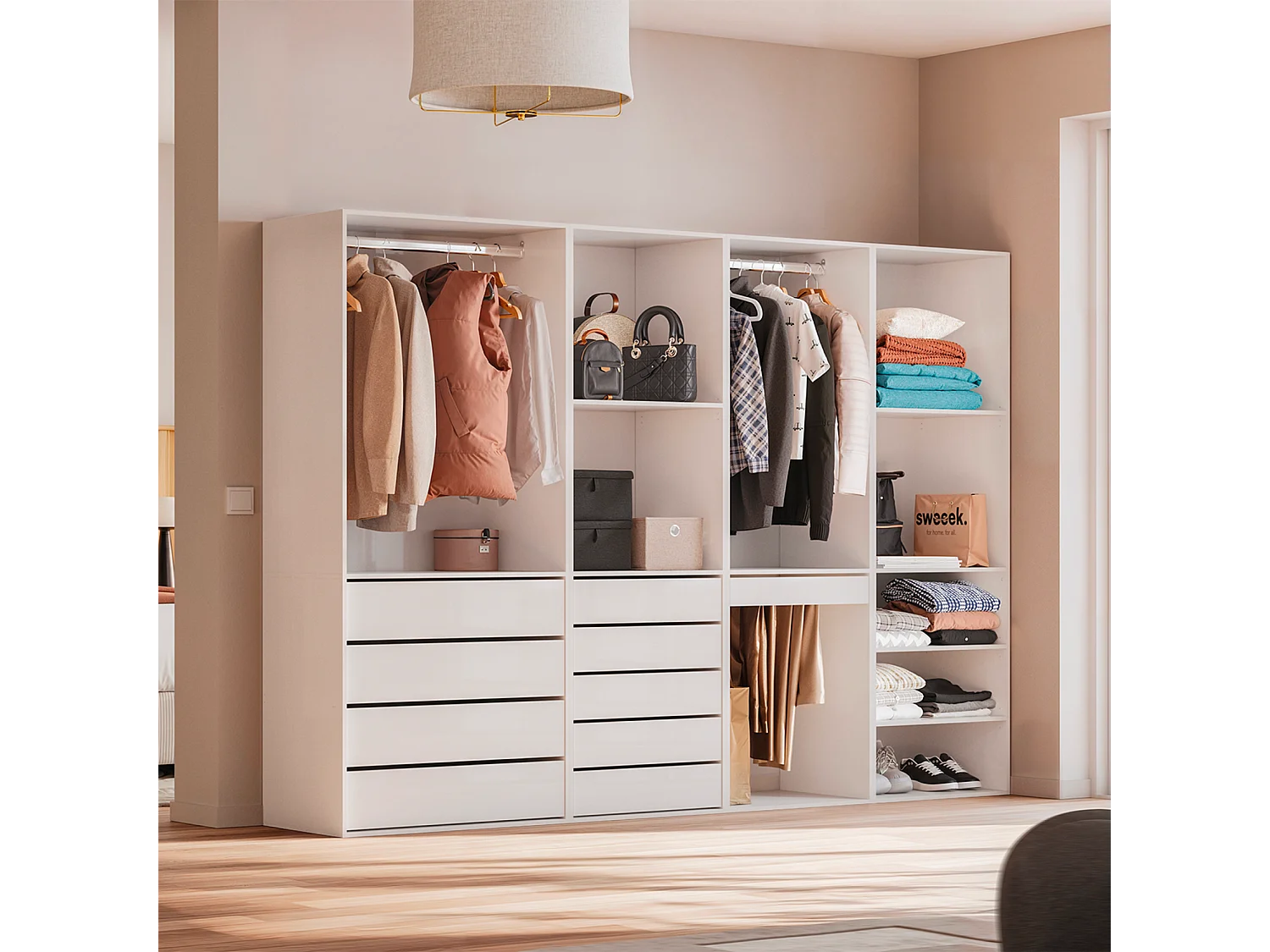 Kit armadio modulare con 4 unità, bianco