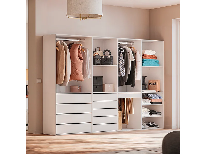 Kit dressing modulable avec 4 éléments. blanc. panneaux stratifiés