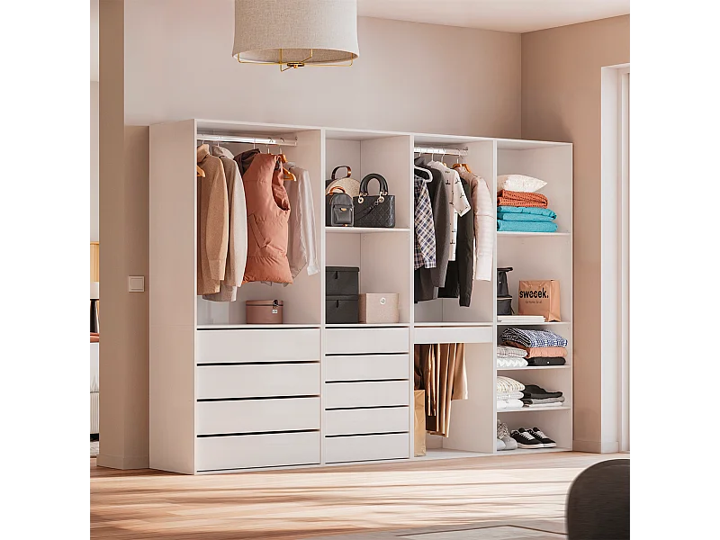 Kit dressing modulable avec 4 éléments. blanc. panneaux stratifiés