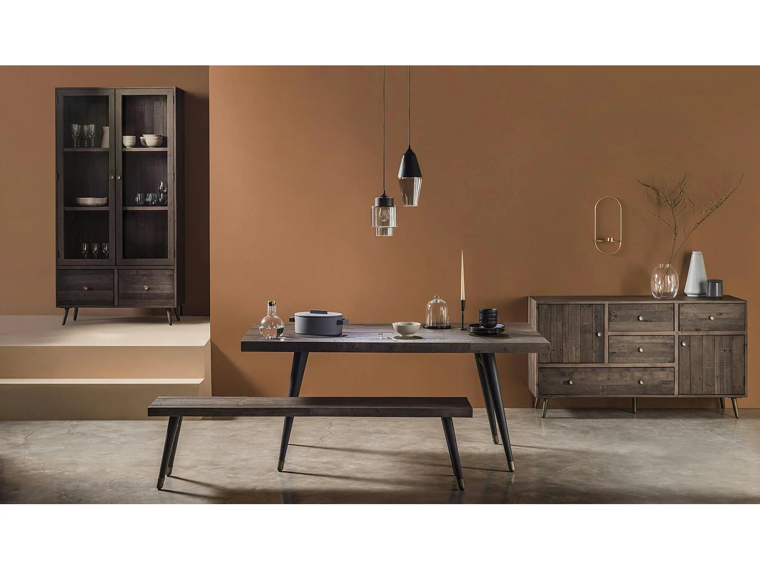 Banc de table bois recyclé piètement effet laiton vieilli 180 cm ADÉLAÏDE