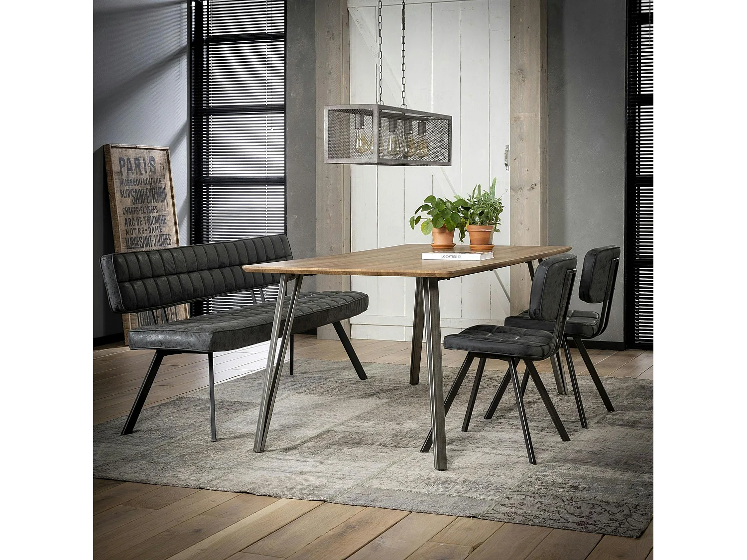 Banc salle à manger noir avec dossier 180 cm TRIBECA