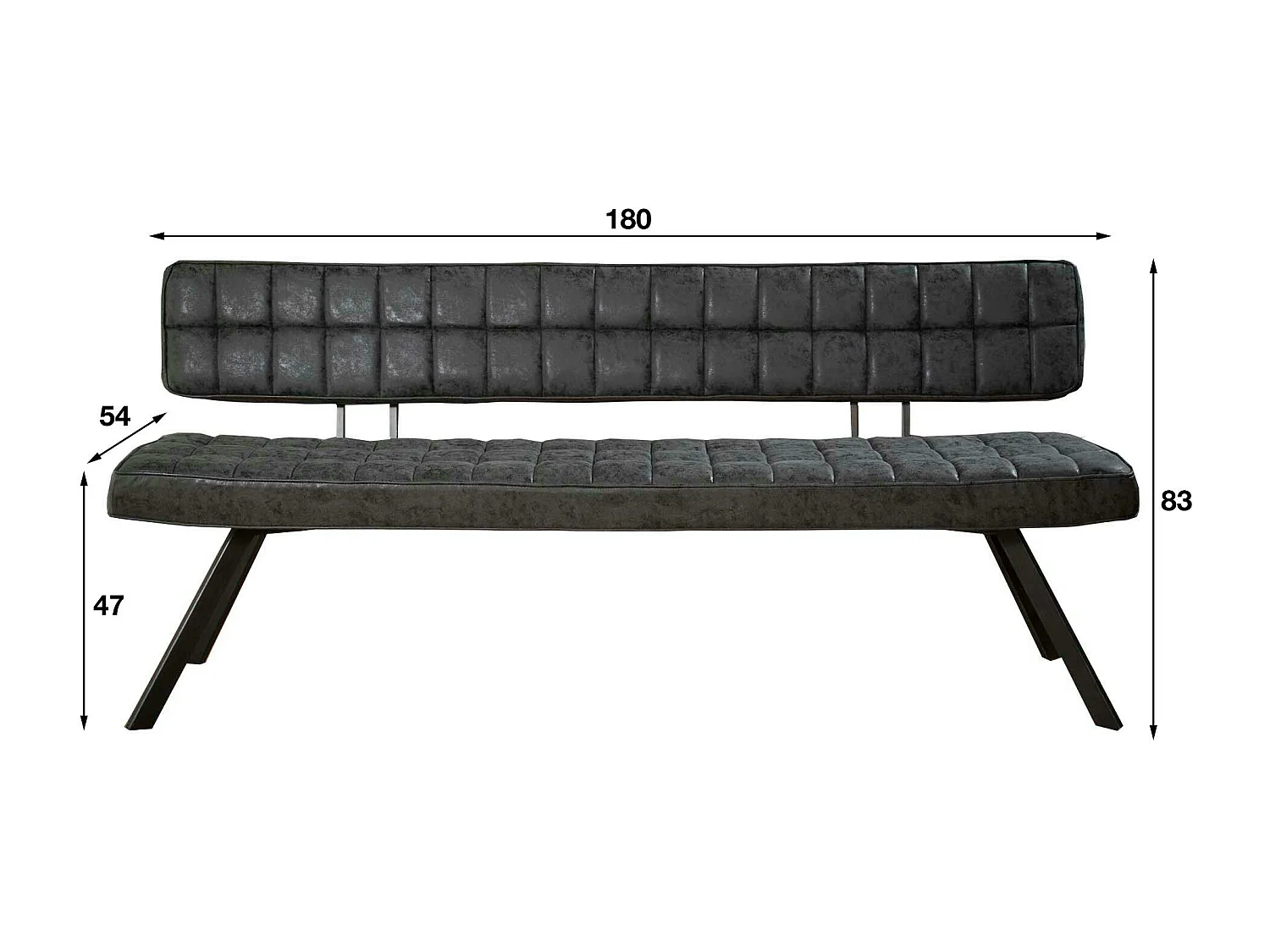 Banc salle à manger noir avec dossier 180 cm TRIBECA