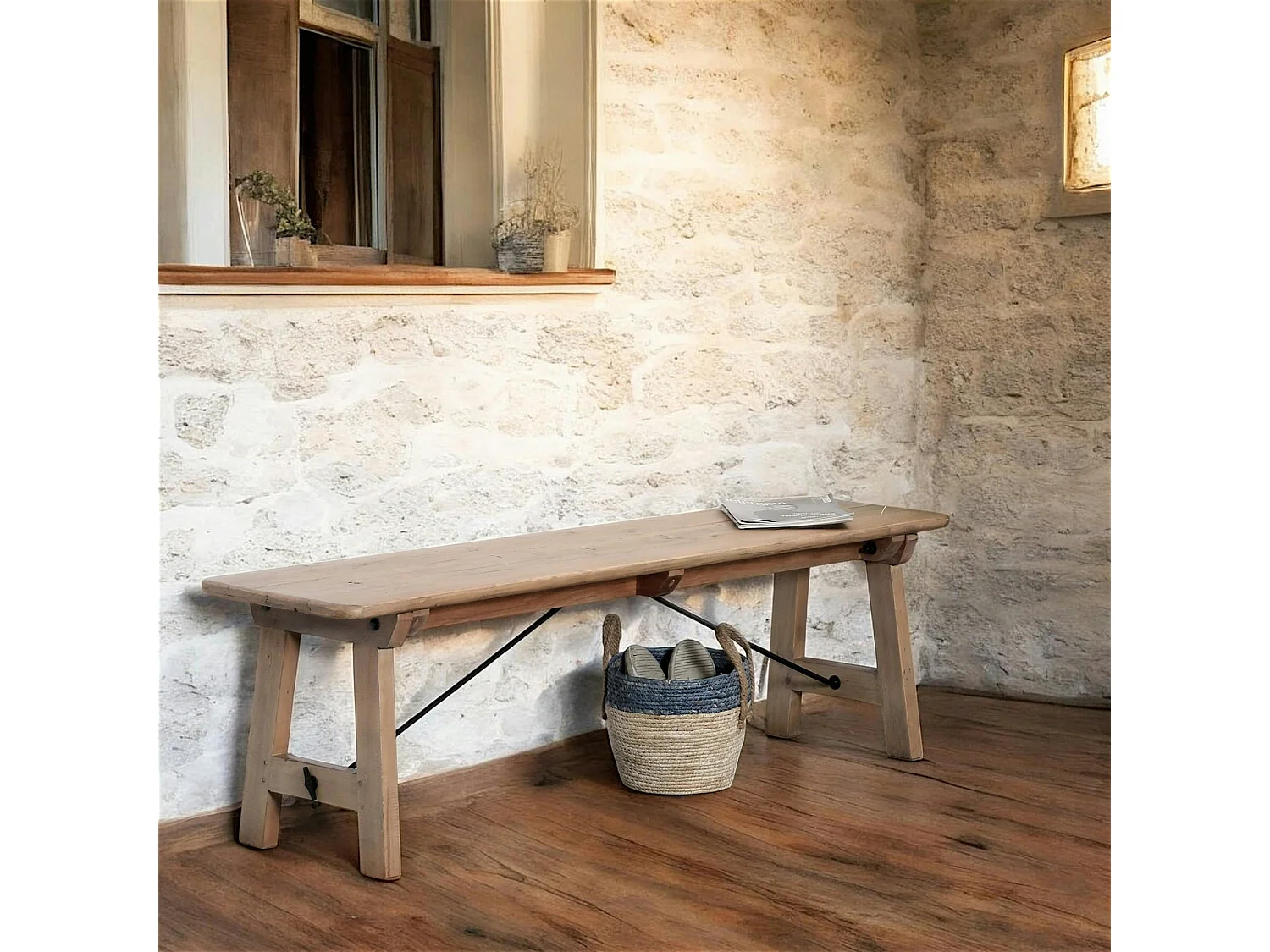 Banc de table bois recyclé clair 150 cm SALERNE