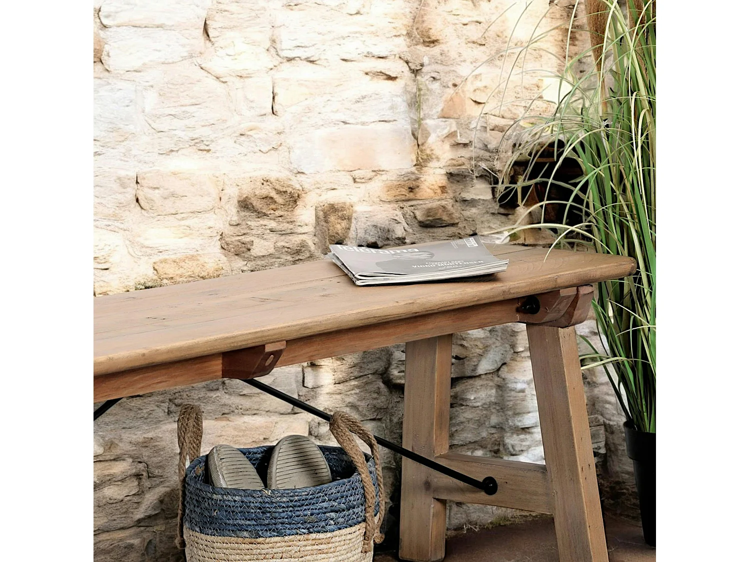 Banc de table bois recyclé clair 150 cm SALERNE