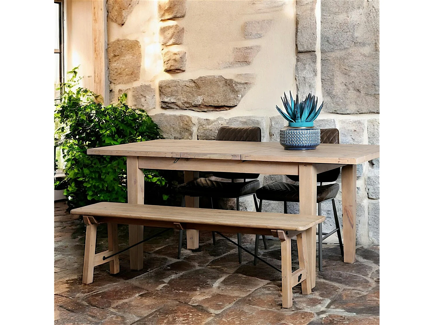 Banc de table bois recyclé clair 150 cm SALERNE