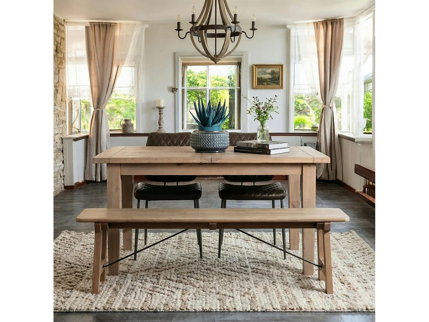 Banc de table bois recyclé clair 150 cm SALERNE