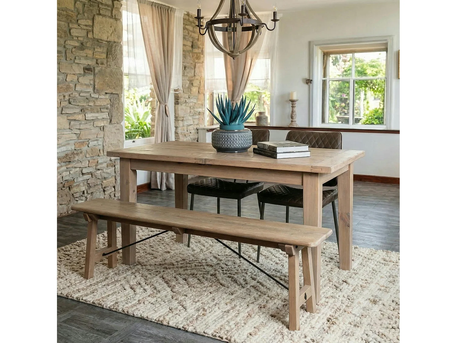 Banc de table bois recyclé clair 150 cm SALERNE