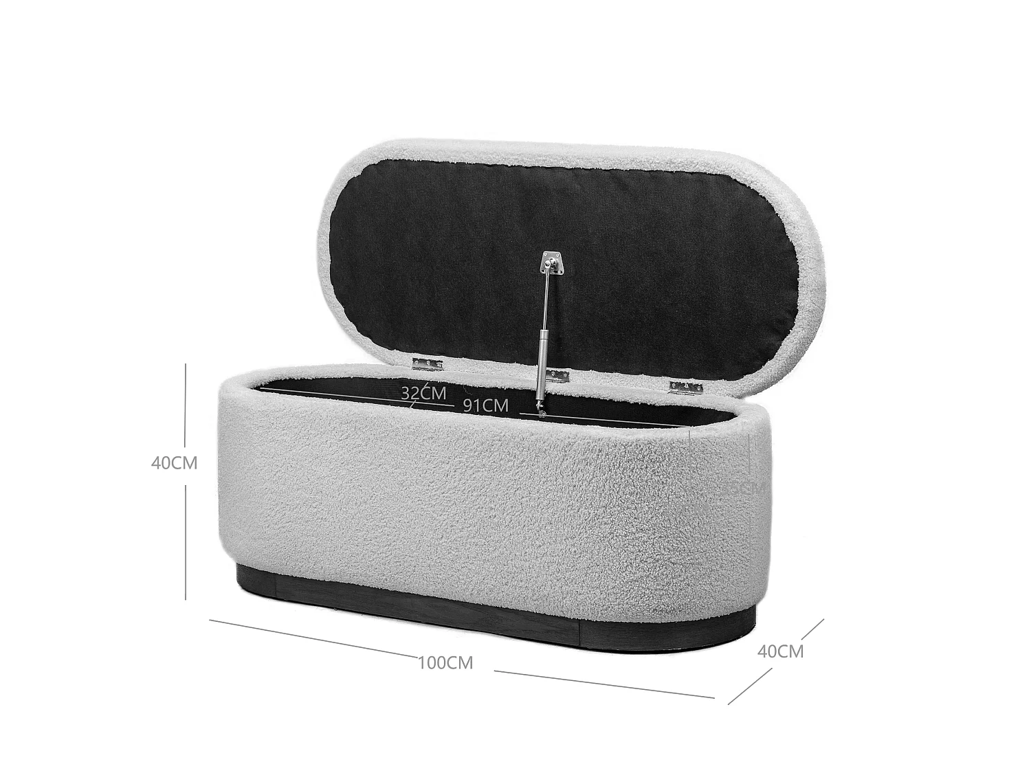 Banc coffre avec rangement en bouclettes blanches