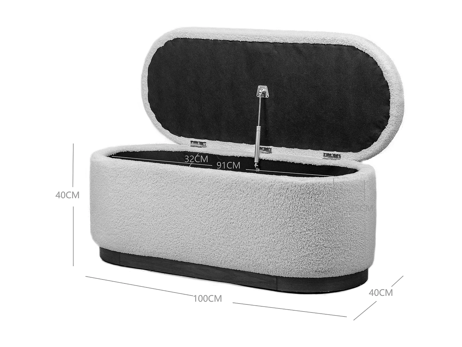 Banc coffre avec rangement en bouclettes blanches