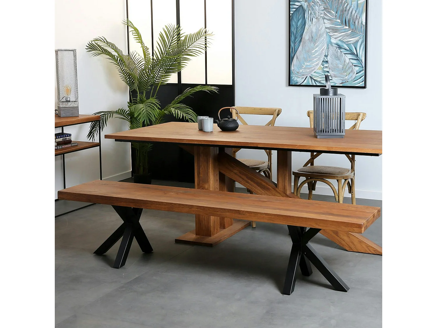 Banc de table chêne massif pieds croisés 200 cm OKA