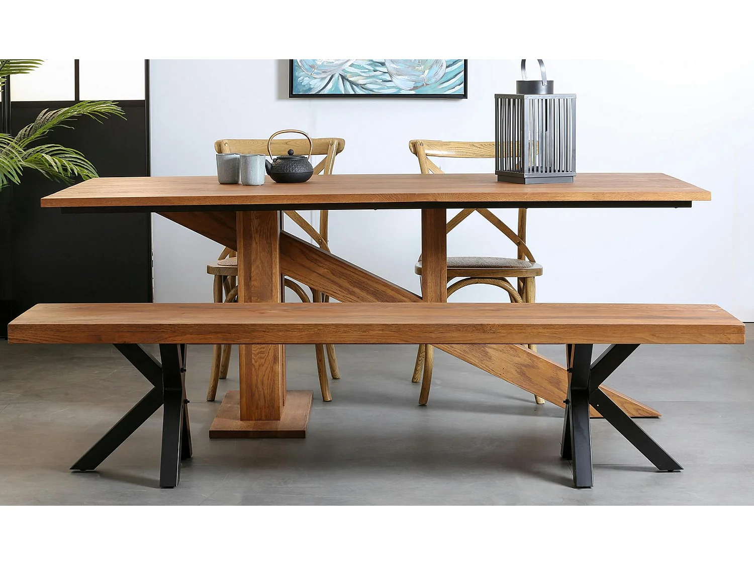 Banc de table chêne massif pieds croisés 200 cm OKA