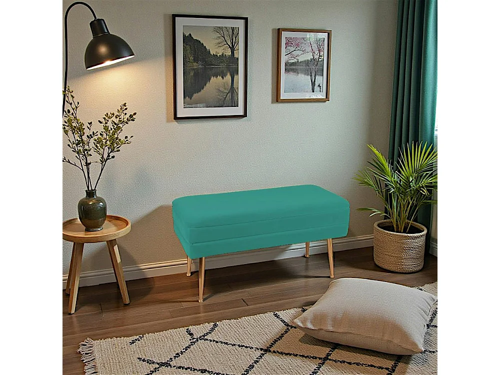 Banquette 2 places tissu vert pieds dorés TIM