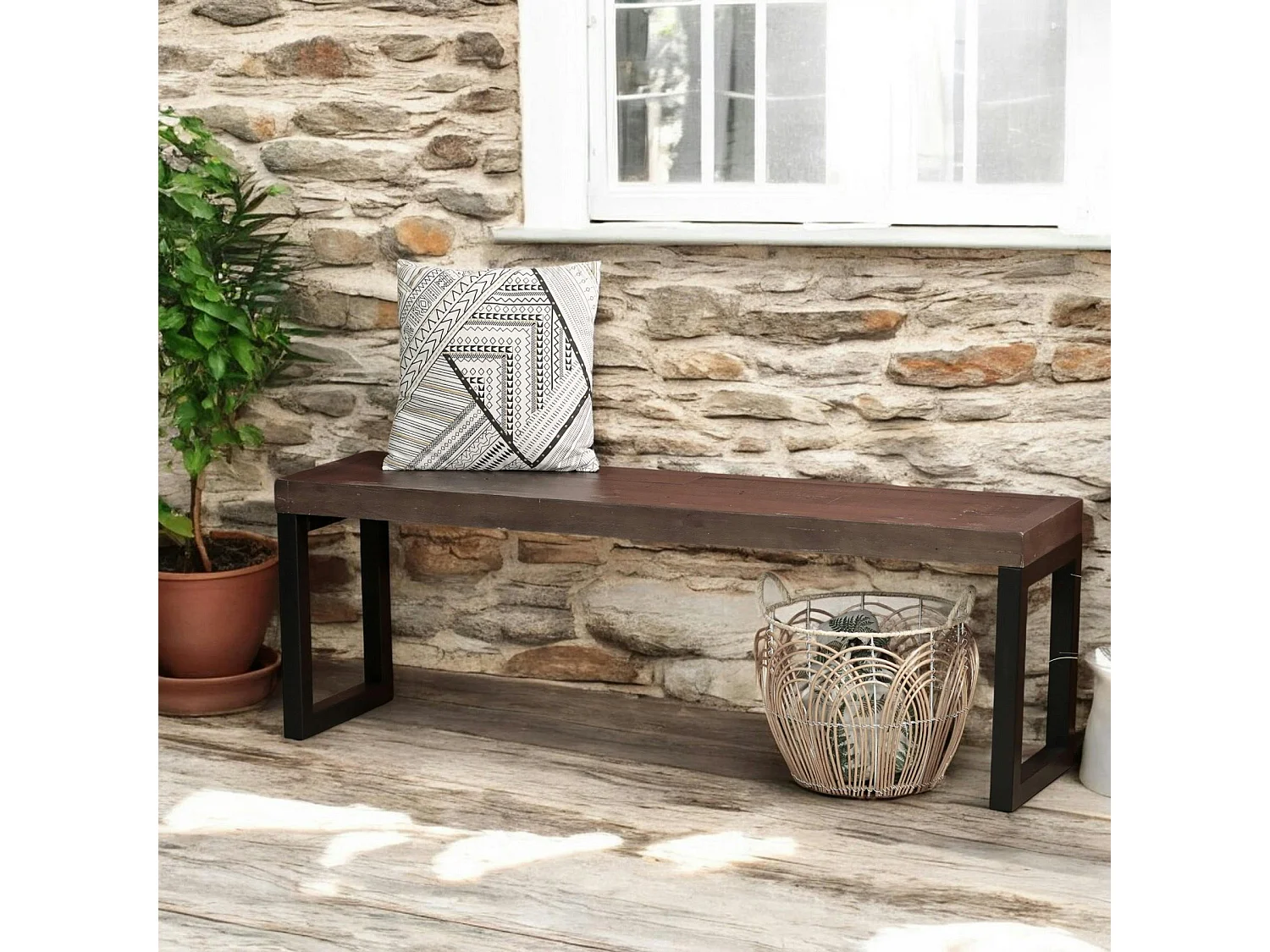 Banc bois brun recyclé pieds métal 140 cm SAMOA