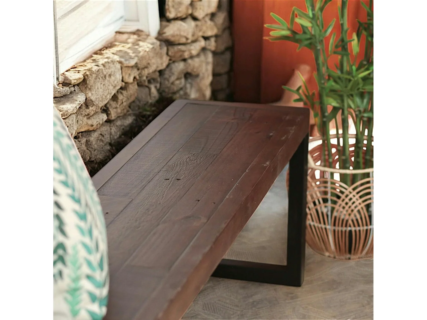 Banc bois brun recyclé pieds métal 140 cm SAMOA