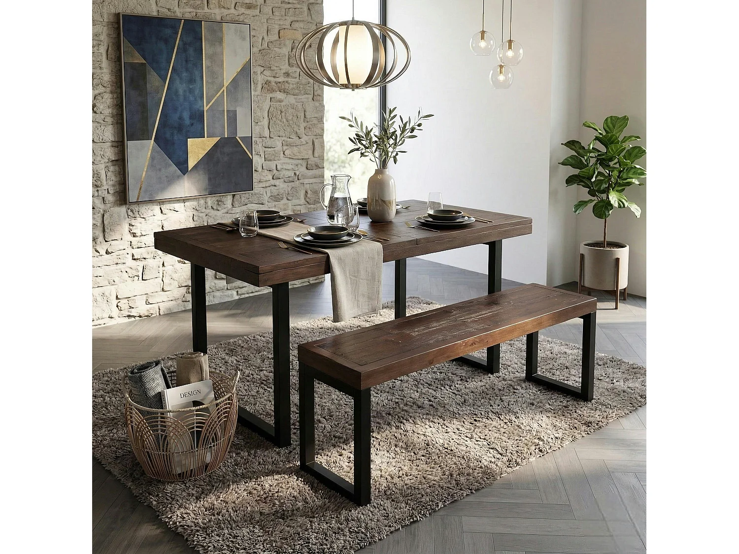 Banc bois brun recyclé pieds métal 140 cm SAMOA