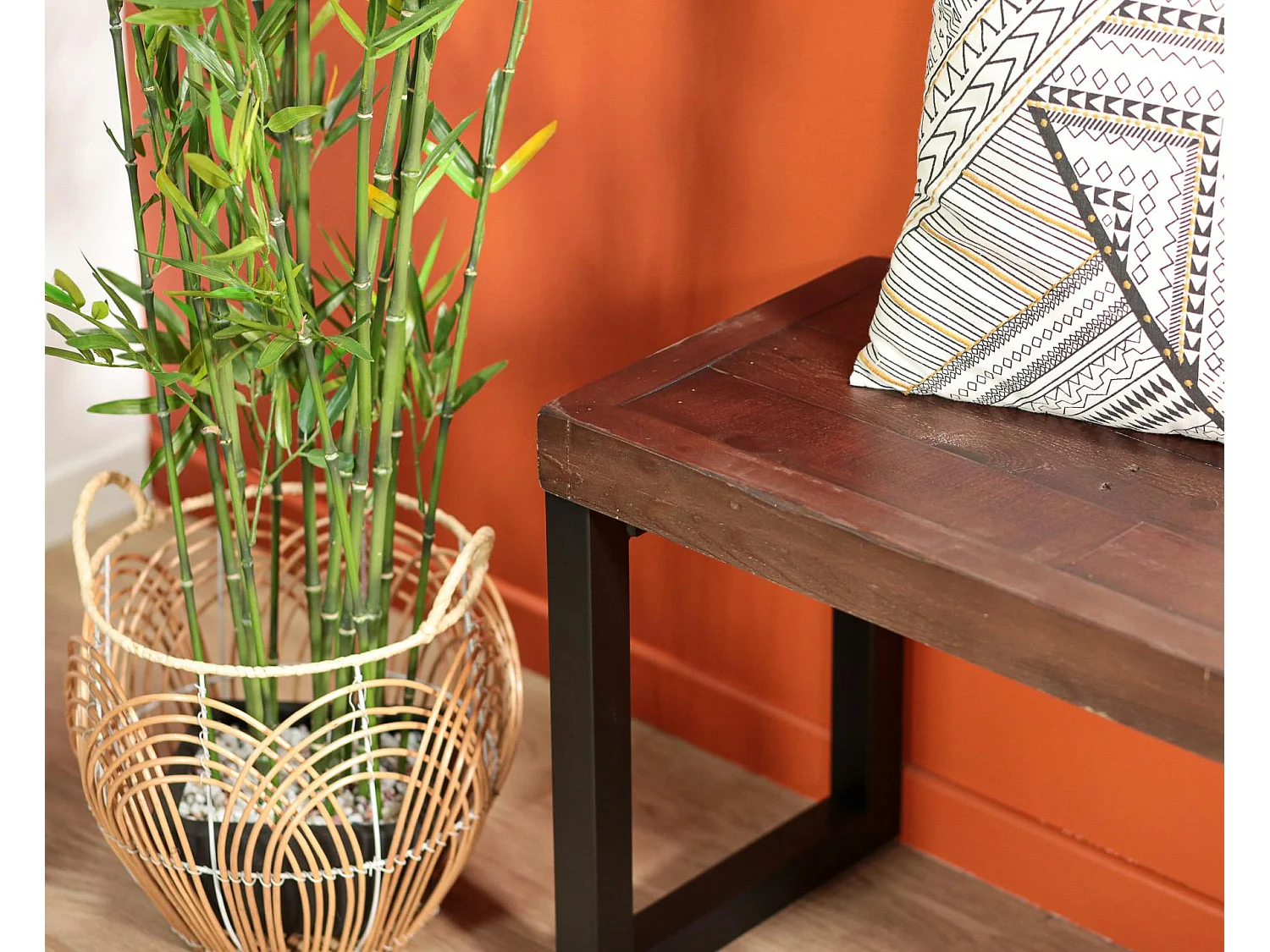 Banc bois brun recyclé pieds métal 140 cm SAMOA