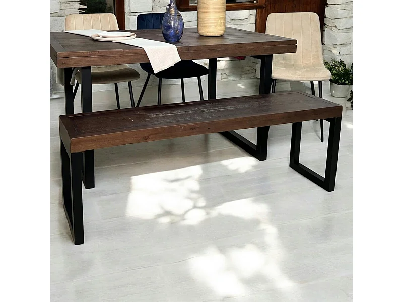 Banc bois brun recyclé pieds métal 140 cm SAMOA