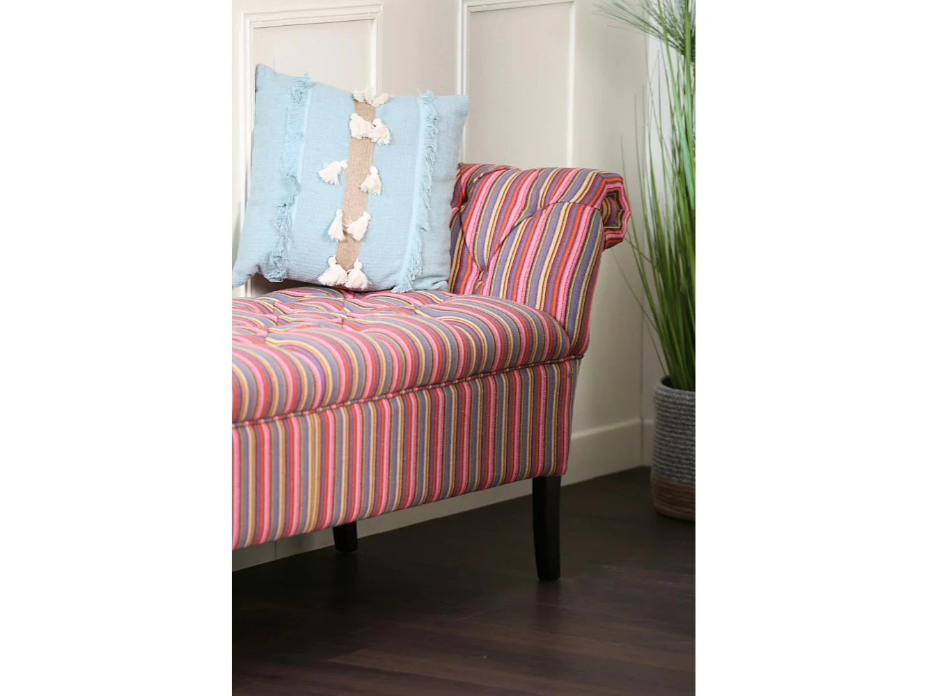 Banc méridienne capitonnée rayures coton BUTTON