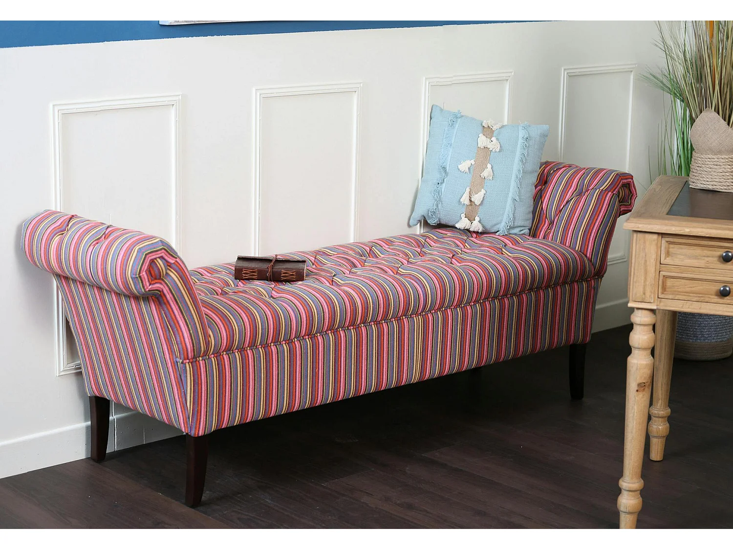 Banc méridienne capitonnée rayures coton BUTTON