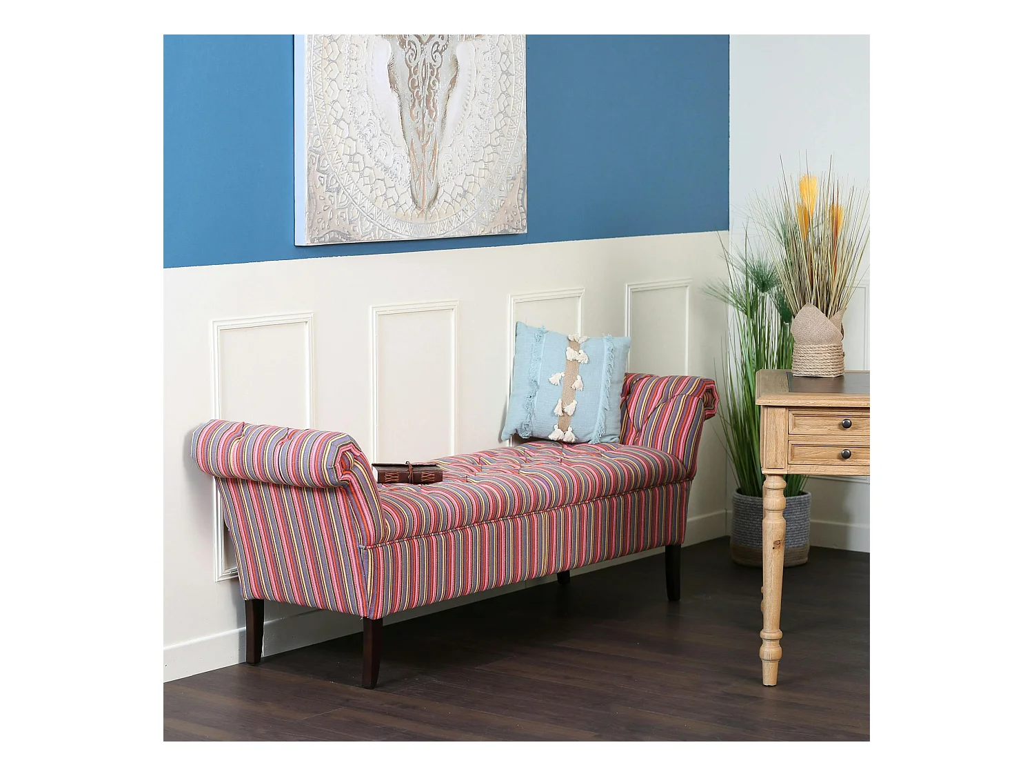 Banc méridienne capitonnée rayures coton BUTTON