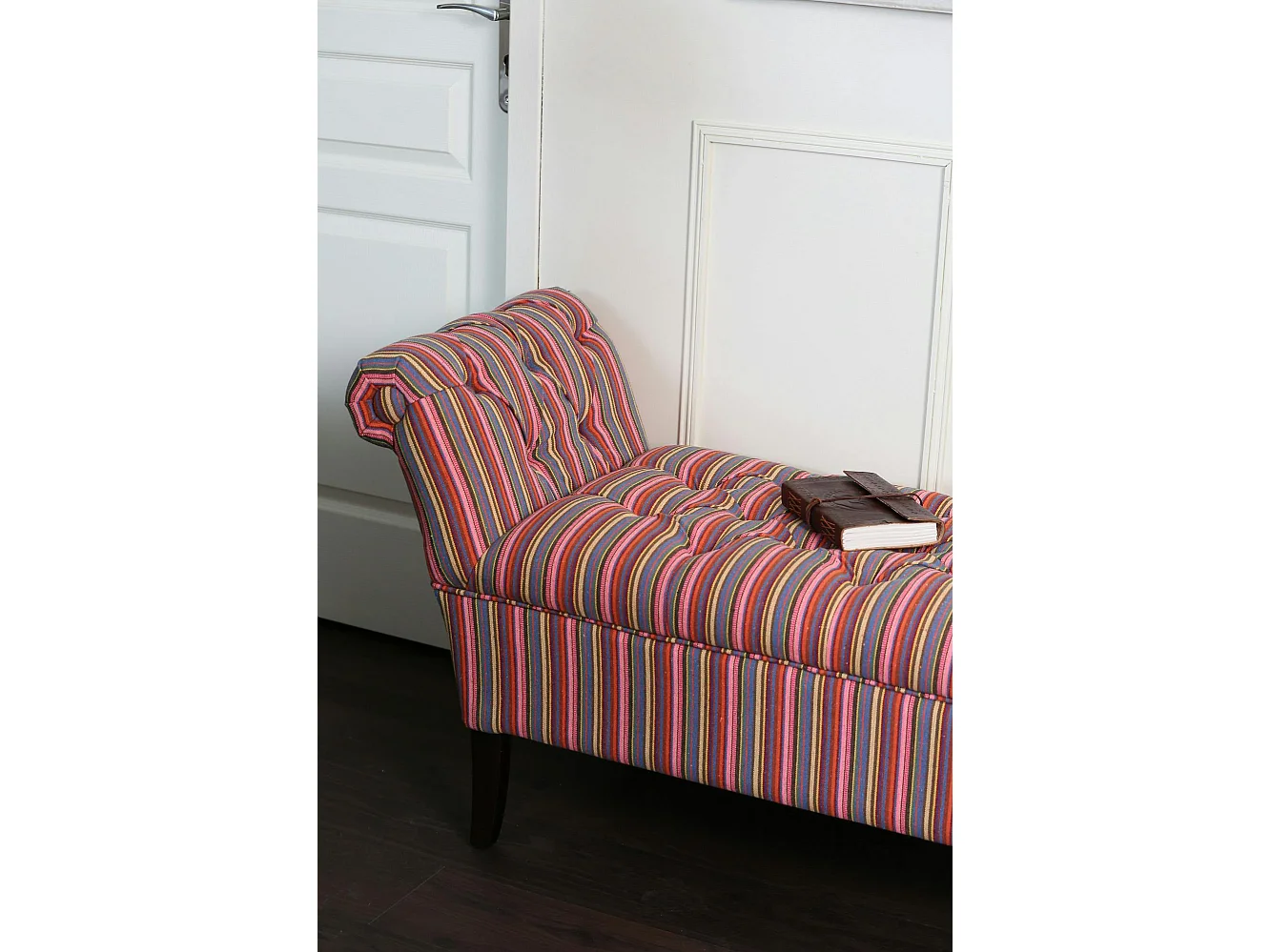 Banc méridienne capitonnée rayures coton BUTTON