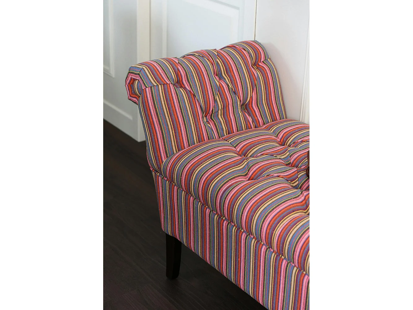 Banc méridienne capitonnée rayures coton BUTTON