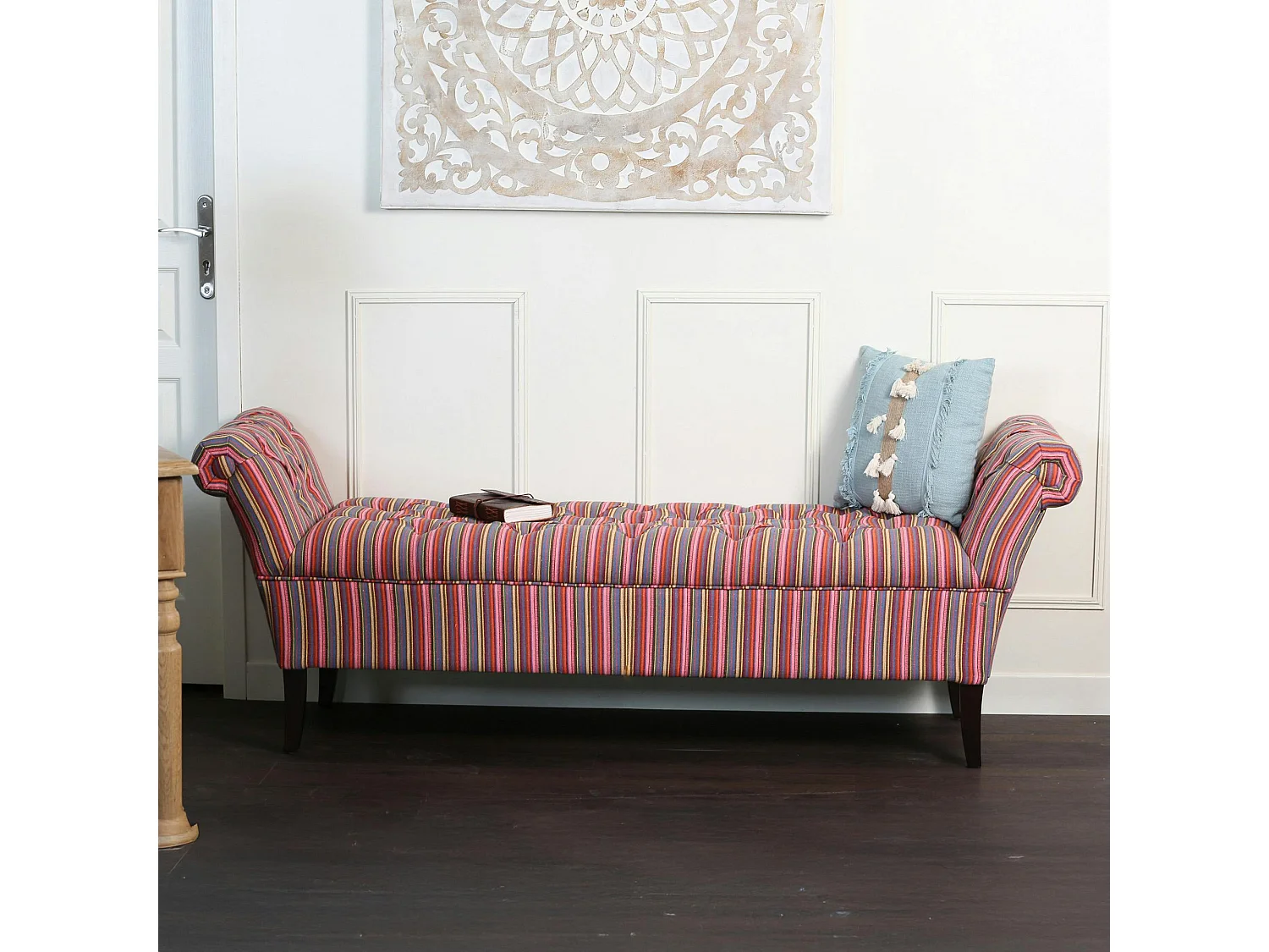 Banc méridienne capitonnée rayures coton BUTTON