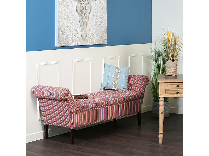 Banc méridienne capitonnée rayures coton BUTTON