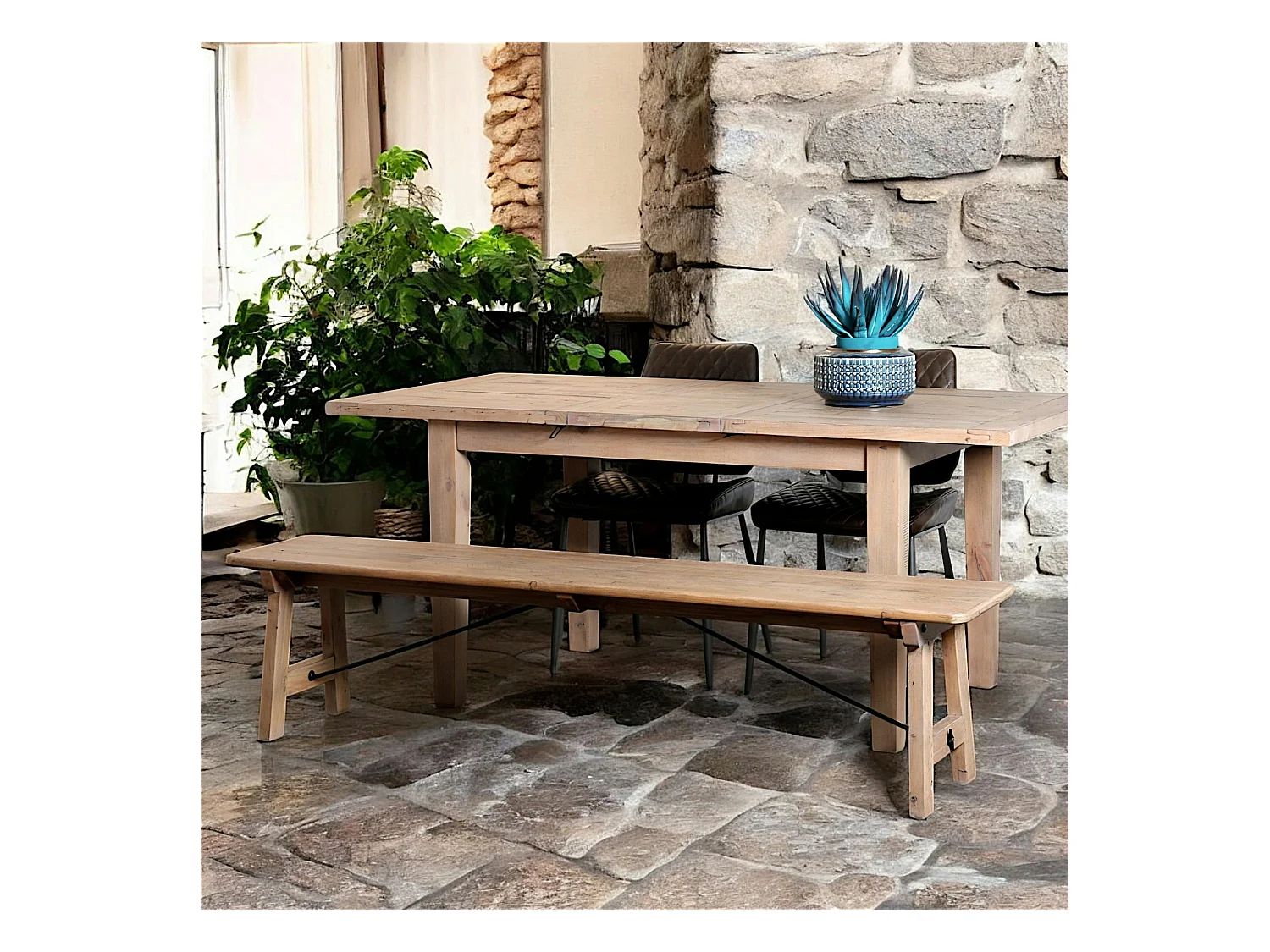 Banc de table bois recyclé clair 186 cm SALERNE