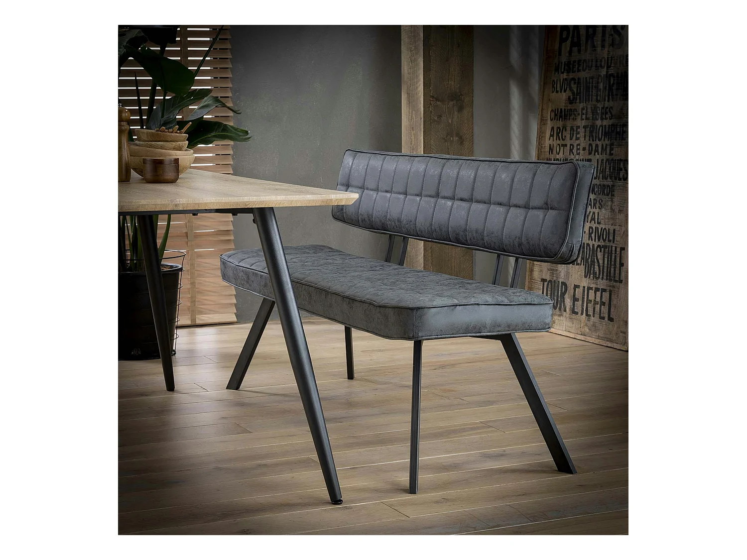 Banc salle à manger noir avec dossier 150 cm TRIBECA