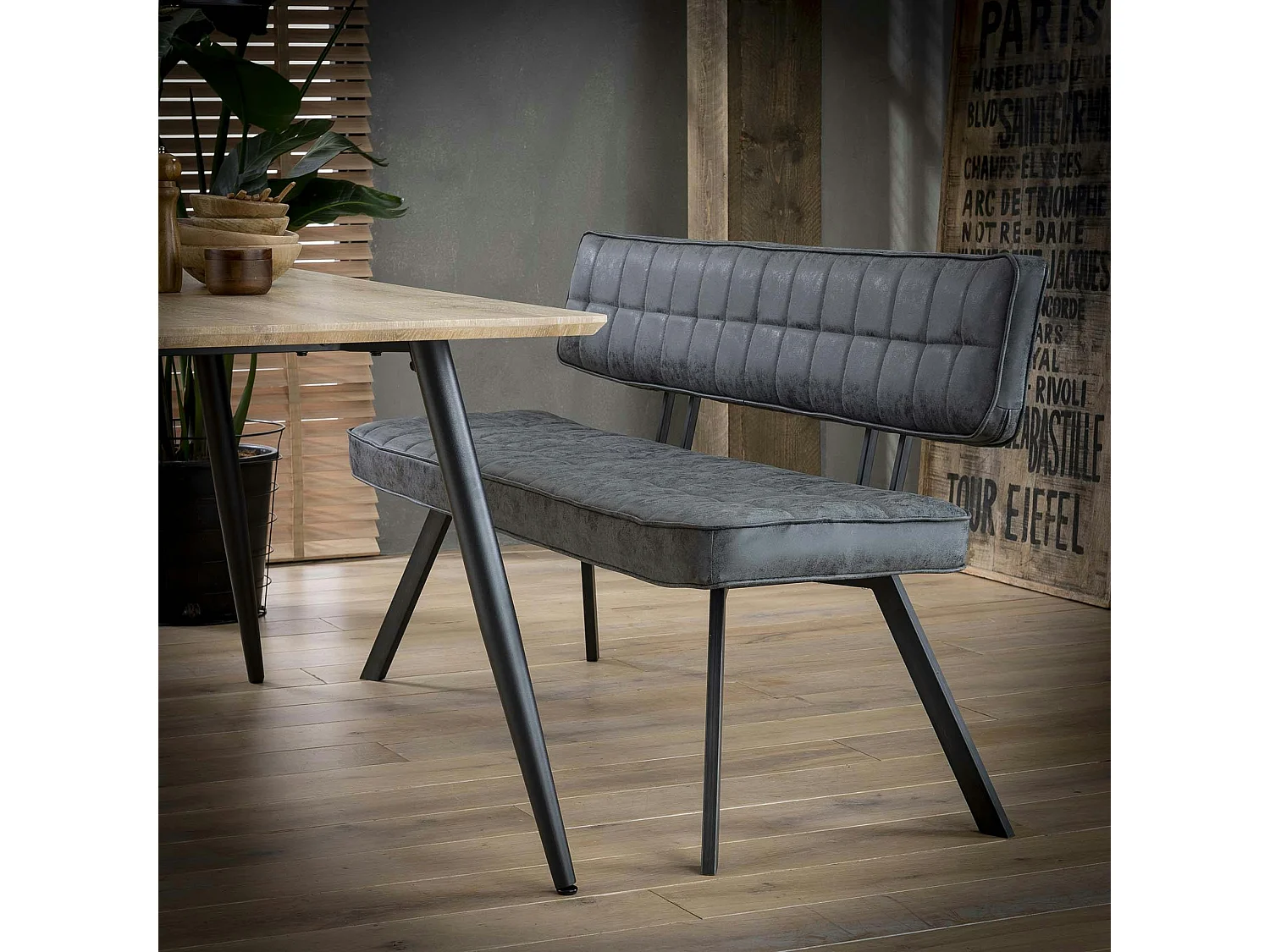 Banc salle à manger noir avec dossier 150 cm TRIBECA