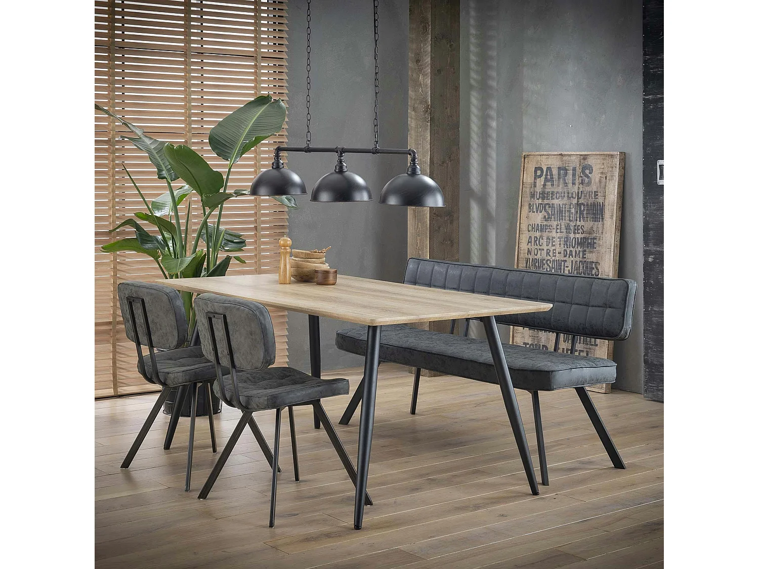 Banc salle à manger noir avec dossier 150 cm TRIBECA