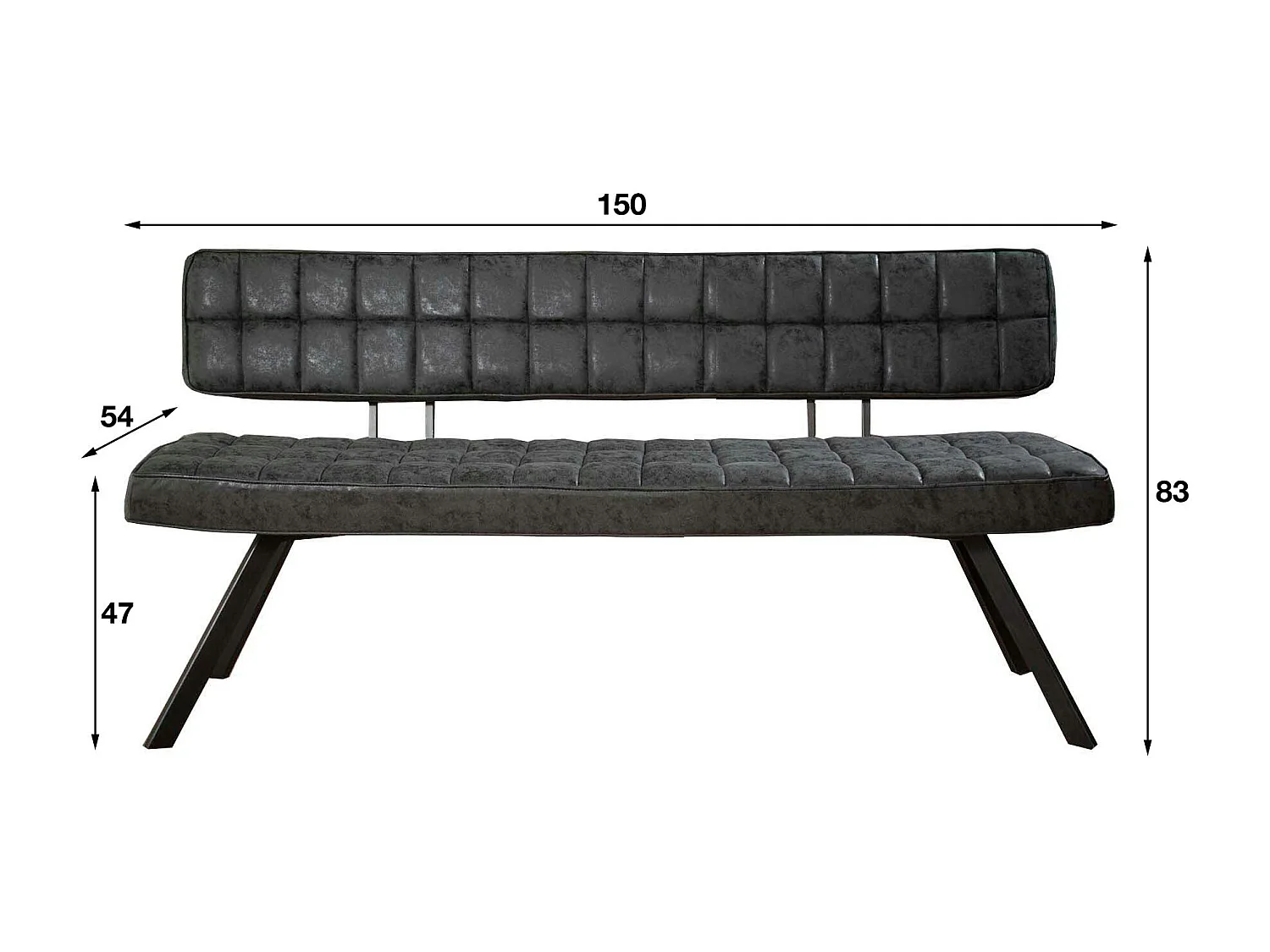 Banc salle à manger noir avec dossier 150 cm TRIBECA