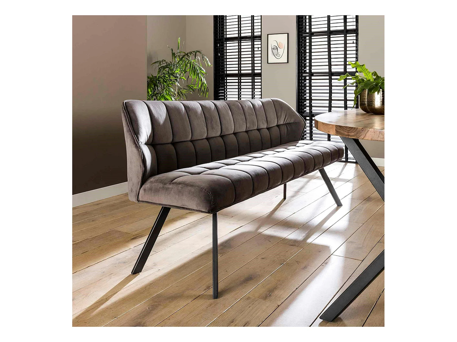 Banc salle à manger velours gris 180 cm MELBOURNE