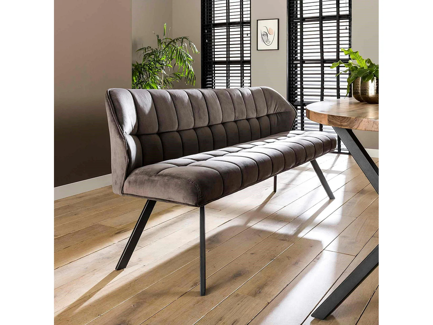 Banc salle à manger velours gris 180 cm MELBOURNE
