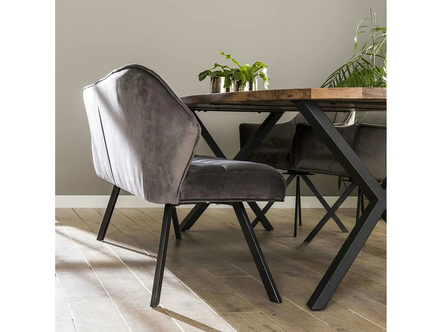 Banc salle à manger velours gris 180 cm MELBOURNE