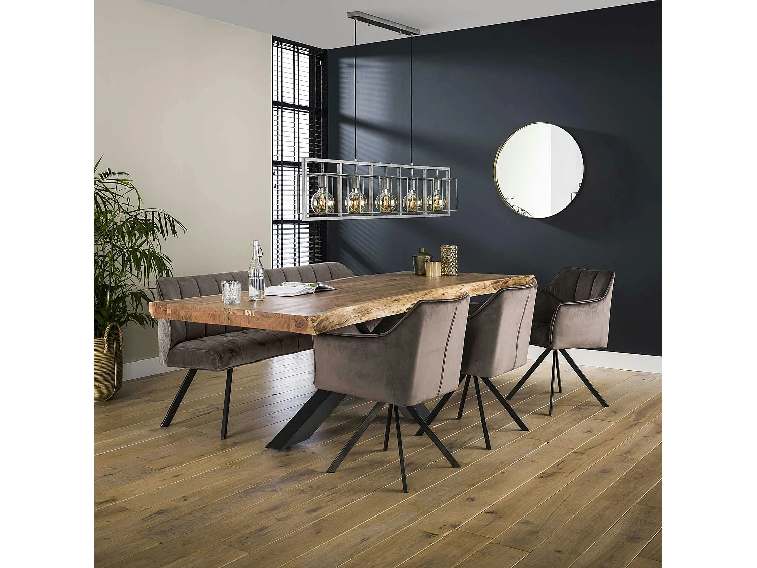 Banc salle à manger velours gris 180 cm MELBOURNE