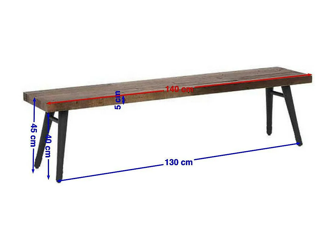 Banc de table bois recyclé piètement noir 140 cm ADÉLAÏDE