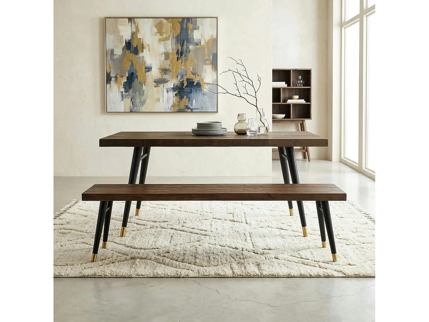 Banc de table bois recyclé piètement noir 140 cm ADÉLAÏDE