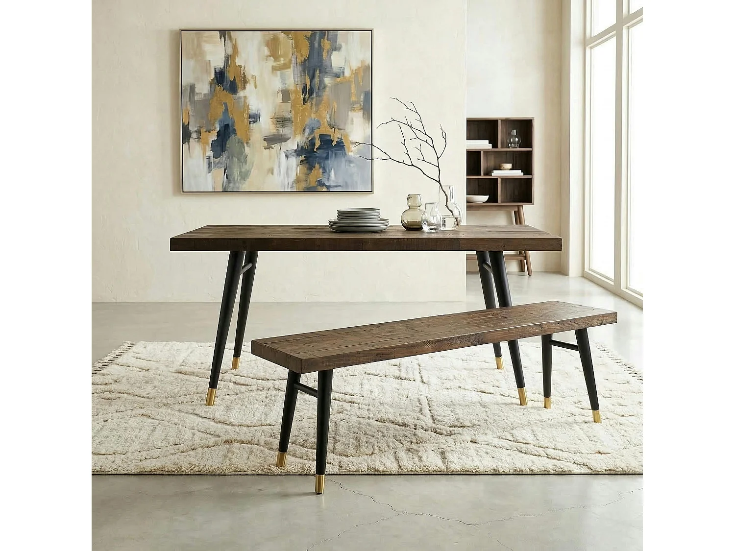 Banc de table bois recyclé piètement noir 140 cm ADÉLAÏDE